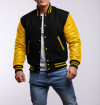 Black Wool Body & Lemon Sleeves Letterman Jacket